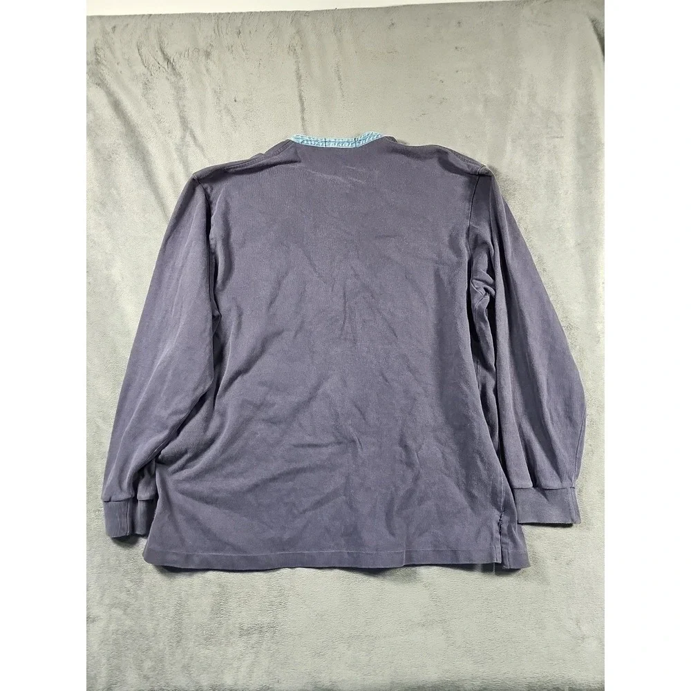 Polo by‎ Ralph Lauren Sweatshirt Denim Collar Navy Blue Red Pony Cotton Vtg